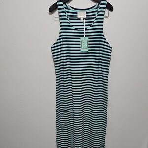 Sail to Sable Aqua and Black Striped Maxi Tank Dress